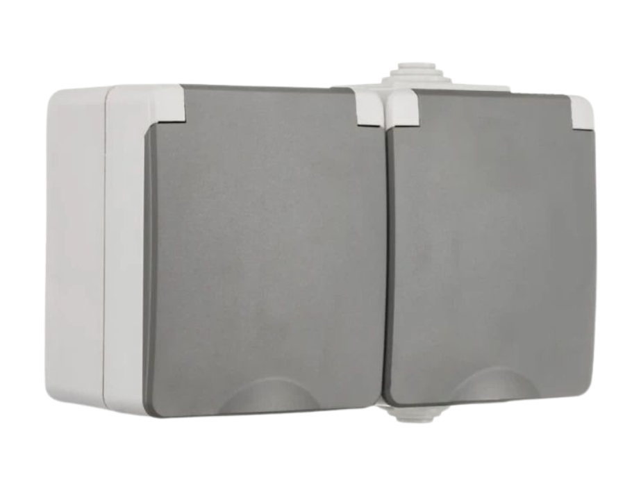 Dubbele Wandcontactdoos - Opbouw - IP55 - Grijs