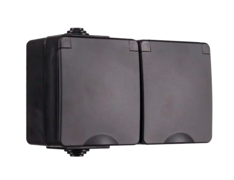 Dubbele Wandcontactdoos - Opbouw - IP55 - Zwart