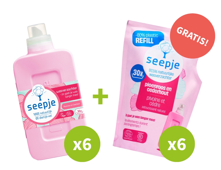 6x Wasverzachter + GRATIS Navullingen - Pioenroos en Cederhout