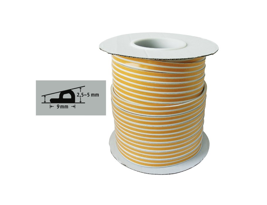 Tochtband - P profiel - 100 m x 9 mm - 2.5-5 mm - wit
