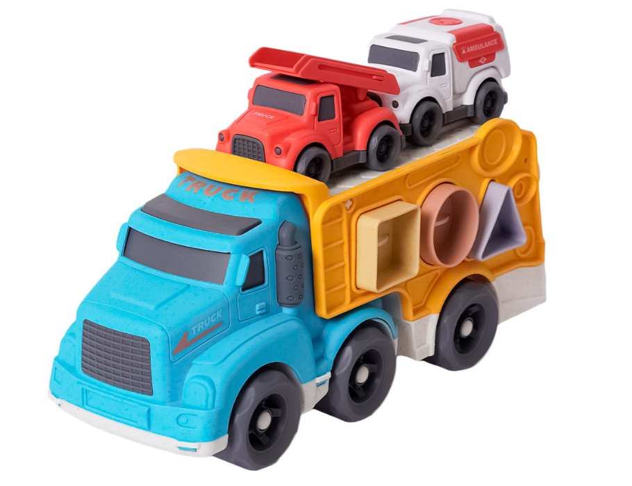 Bioplastic Truck met vormenstoof - incl. 2 hulpdienstwagentjes